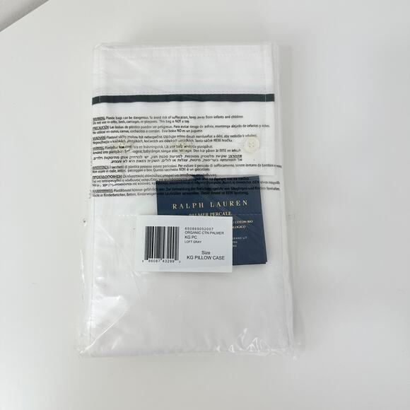 Ralph Lauren Organic Cotton Percale Palmer King Pillow Cases Loft Gray 2 PCS NWT - Picture 2 of 5